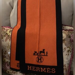 Orange & Black Statement Scarf with Classic Motif